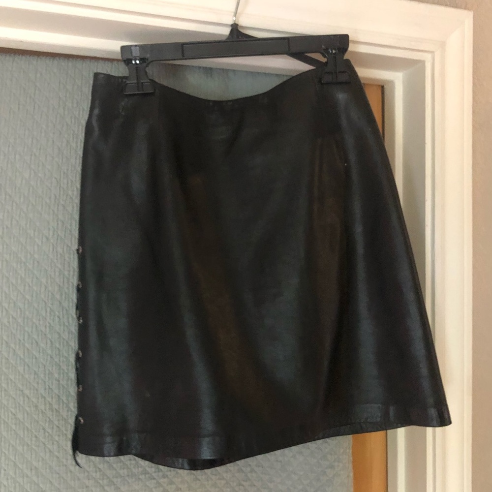 Black leather mini skirt